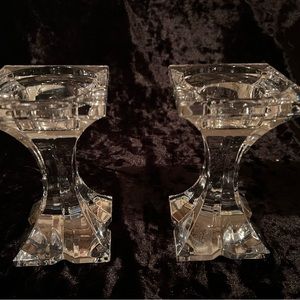 Pair of Lead Crystal Prism Candleholders From Slovania